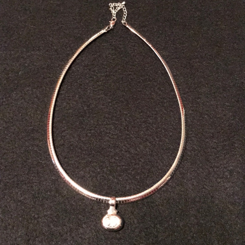 Silver adjustable necklace with CZ stone